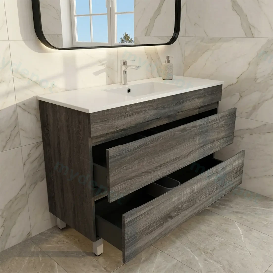 1200mm Dark Grey MDF 2 Drawers Freestanding Vanity Cabinet Only view 2