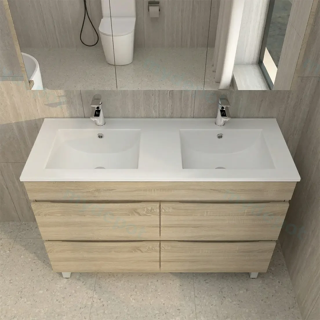 1200mm White Oak MDF 4 Drawers Freestanding Bathroom Vanity Cabinet Only view 2