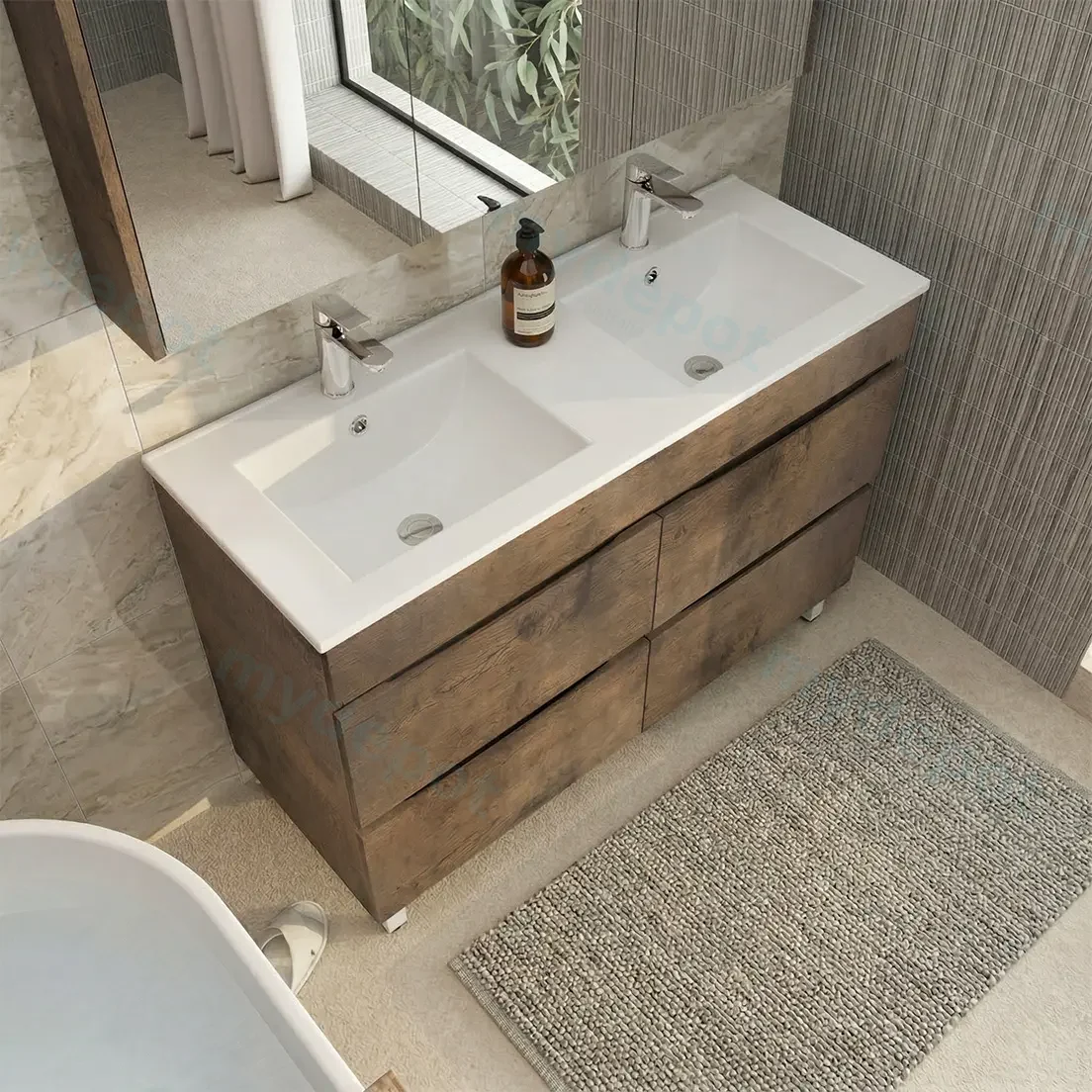1200mm Dark Oak MDF 4 Drawers Freestanding Bathroom Vanity Cabinet Only view 2