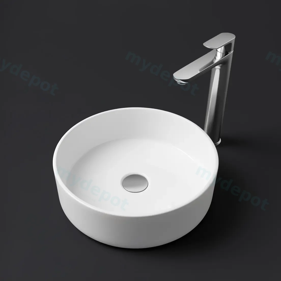 360x360x120mm Round Gloss White Ceramic Above Counter Basin Non-overflow view 4