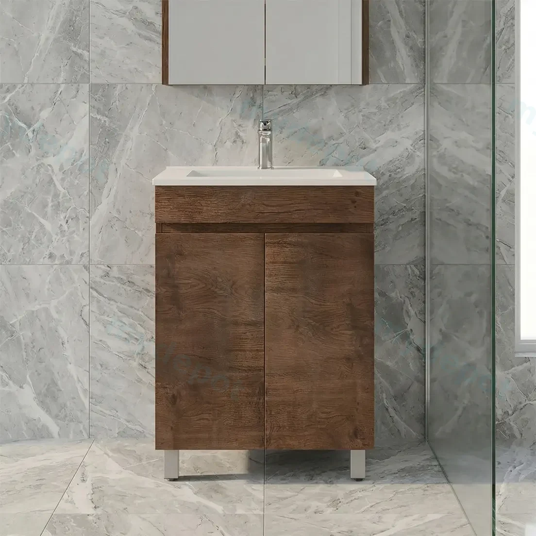 600mm Slim Dark Oak MDF Freestanding Bathroom Vanity Cabinet Only 2 Doors view 4