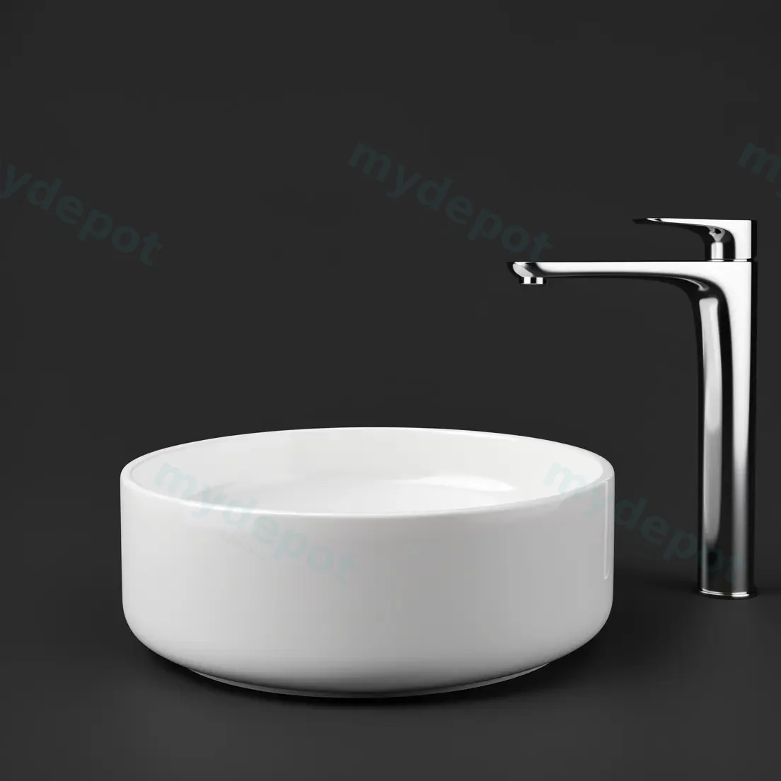 360x360x120mm Round Gloss White Ceramic Above Counter Basin Non-overflow view 3