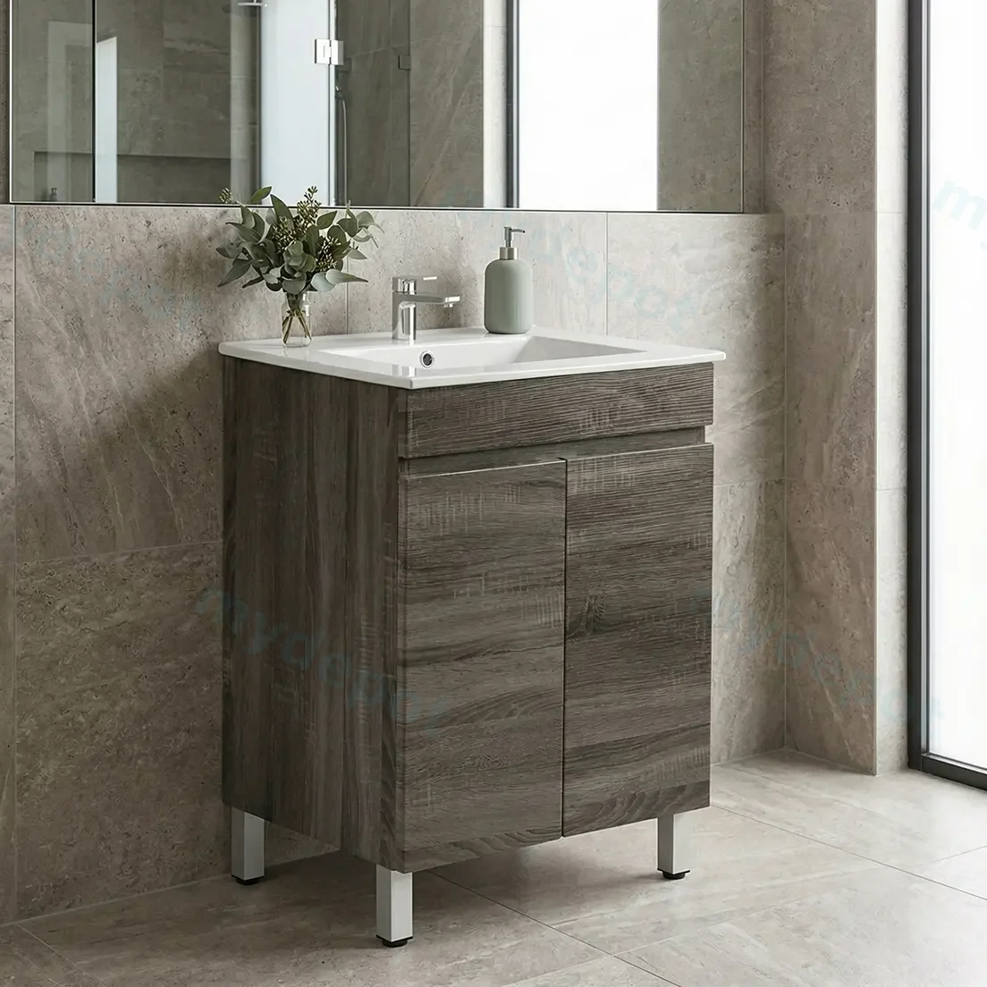 600mm Dark Grey MDF Freestanding Bathroom Vanity Cabinet Only 2 Doors view 2