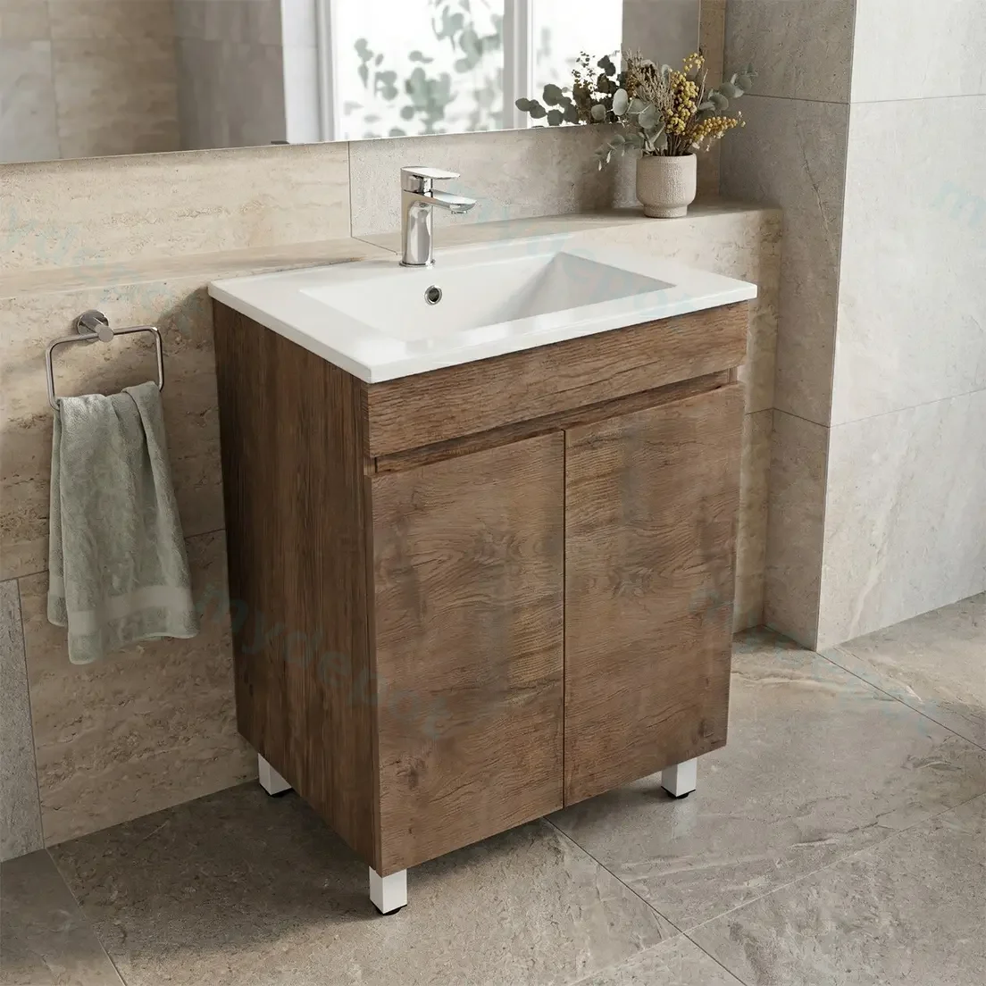 600mm Dark Oak MDF Freestanding Bathroom Vanity Cabinet Only 2 Doors view 4