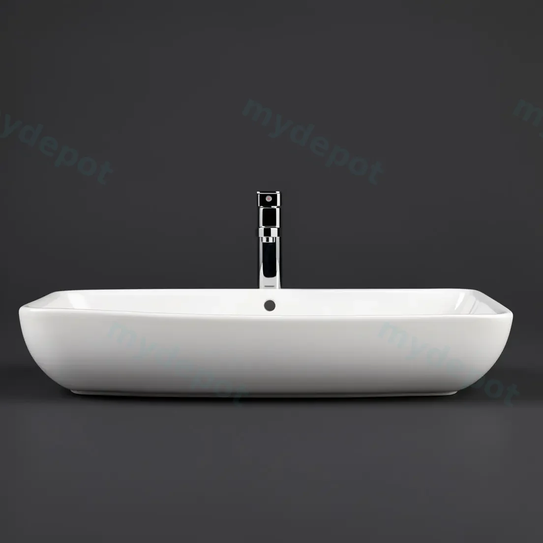 600x385x130mm Rectangle Gloss White Ceramic Above Counter Basin Non-overflow view 4