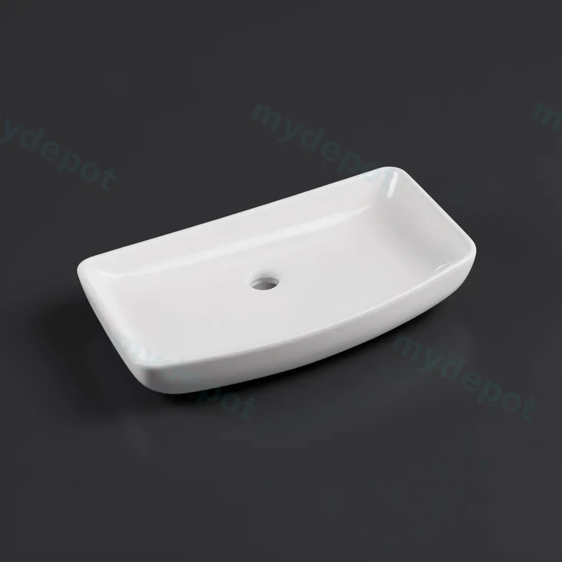 600x385x130mm Rectangle Gloss White Ceramic Above Counter Basin Non-overflow view 2