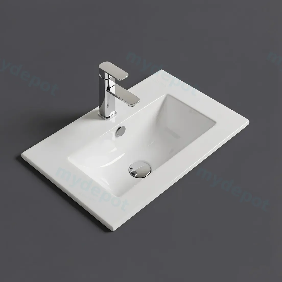 610*365*165mm Gloss White Crete Fine Ceramic Slim Counter Top One Tap Hole Overflow,32mm Waste view 2