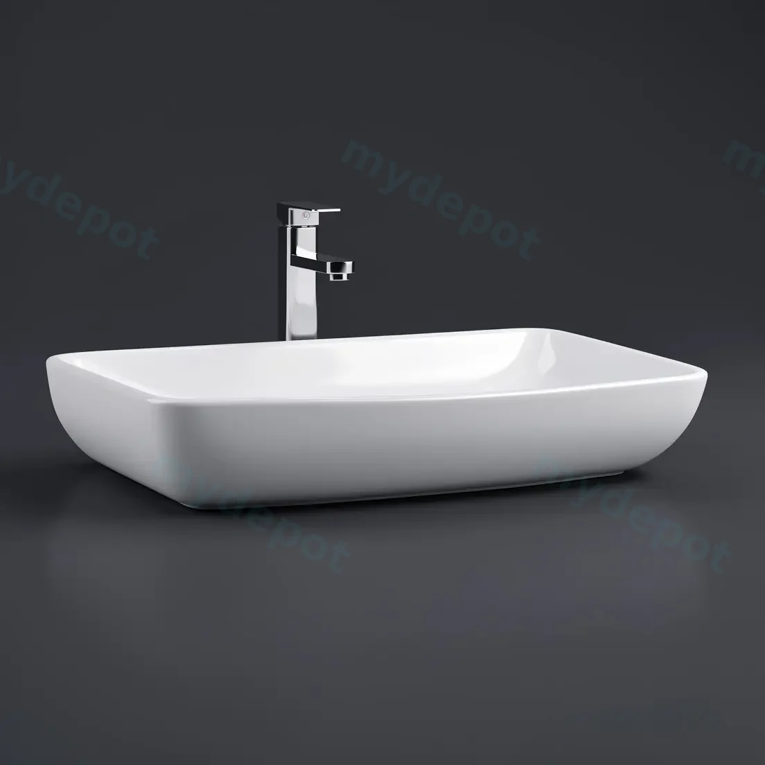 600x385x130mm Rectangle Gloss White Ceramic Above Counter Basin Non-overflow view 3