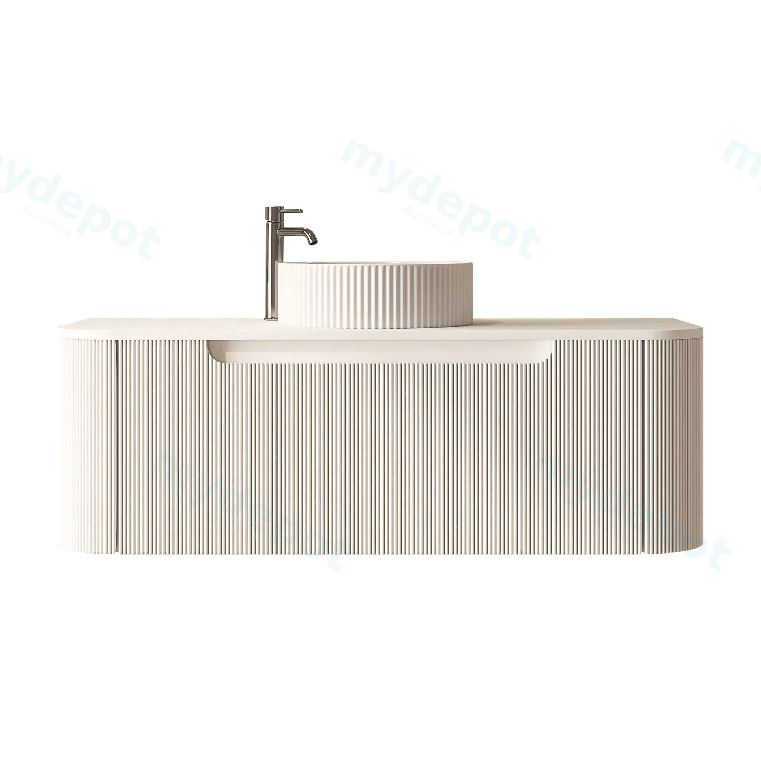 1200x460x400mm Rome Matt White Round Edge Grooved Wall Hung MDF Vanity With White Quartz Stone Top One Soft Closing Drawer