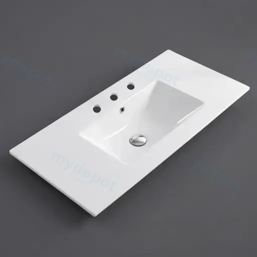 1205*463*175mm Gloss White Crete Fine Ceramic Counter Top 3 Tap Hole Overflow,32mm Waste
