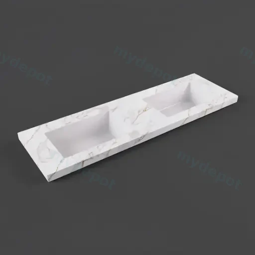 1205X465X50mm Carrara Gold Sintered Stone Semless Joined With Fine Ceramic Basin Stone Double Bowl No Tap Hole