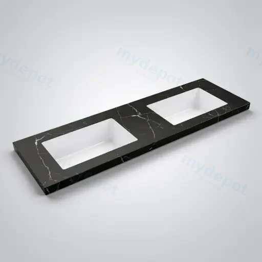 1205X465X50mm Calacatta Night Black Sintered Stone Semless Joined With Fine Ceramic Basin Stone Double Bowl,No Tap Hole