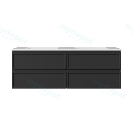 1490*455*500mm Matte Black New Hamilton Federation Slim Wall Hung Cabinet For Single Bowl And Double Bowl