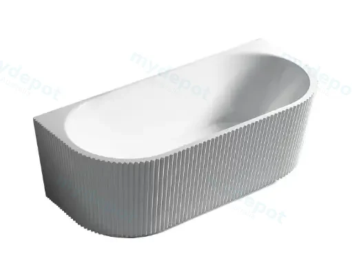 1500X750X580mm Matte White Bingie Fluted Skirt Bath Back To Wall None Overflow 40mm Waste+Pipe Supplied