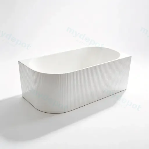 1500X750X600mm Matte White Binge Fluted Skirt Bath Right Corner None Overflow 40mm Waste+Pipe Supplied
