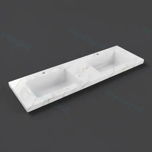 1505X465X50mm Carrara Gold Sintered Stone Semless Joined With Fine Ceramic Basin Stone Double Bowl