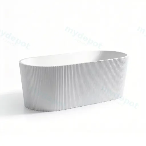 1705X805X590mm Matte White Agena Fluted Acrylic Free Standing Bath None Overflow 40mm Waste+Pipe Supplied