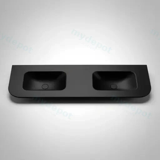 1805X505X140 Matte Black Aruro Solid Surface Stone Basin Double Bowl