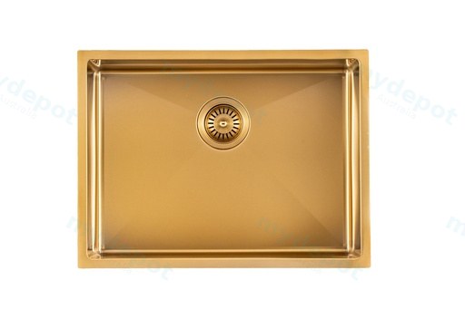 304 Stainless Steel Brushed Gold PVD Coating Single Bowl Kitchen Sink(Round Edges,with Bottom Tray)600*450*230mm