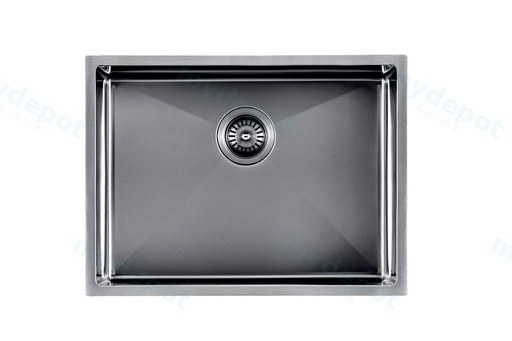 304 Stainless Steel Gun Metal Grey PVD Coating Single Bowl Kitchen Sink(Round Edges,with Bottom Tray)600*450*300mm