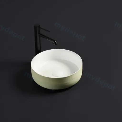345*345*115m Gloss White With Clay Line Art Pattern Ollia Fine Ceramic Above Counter Basin No Overflow,32mm Waste