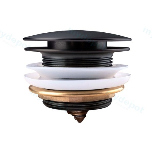40mm Matt Black Solid Brass Bathtub Mushroom Pop Up Waste Drain NO Overflow