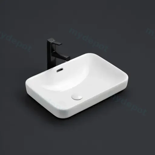 455*334*170mm Gloss White Kliff Fine Ceramic Insert Basin Overflow,32mm Waste
