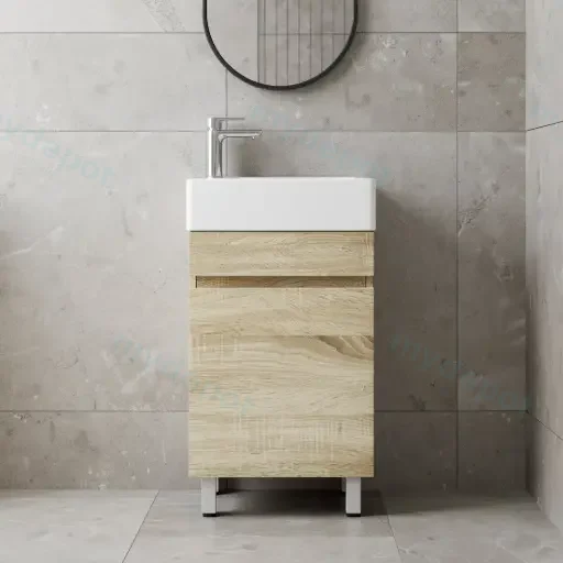 500mm White Oak MDF 1 Door Freestanding Bathroom Vanity Cabinet Only