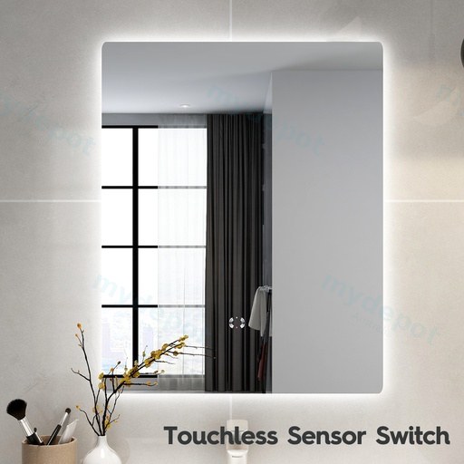 600x750mm Curved Rim Rectangle 3 Color Backlit LED Mirror With Touchless Sensor Switch