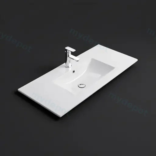 605*463*175mm Gloss White Crete Fine Ceramic Counter Top One Tap Hole Overflow,32mm Waste