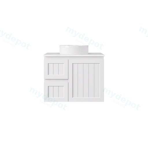 740*455*560mm Matte White Archill Federation Wall Hung Ensuite PVC Cabinet Left Hand Drawer