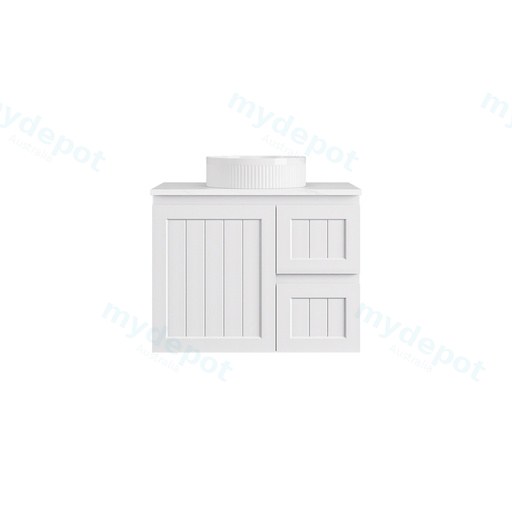 740*455*560mm Matte White Archill Federation Wall Hung Ensuite PVC Cabinet Right Hand Drawer