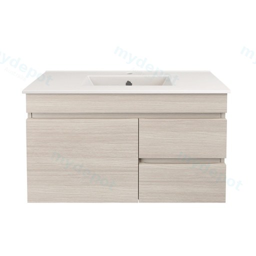 740X370X500mm Camden Modern Wall Hung Cabinet Coastal Oak,Soft Closing Finger Pull Door,Right Hand Drawers