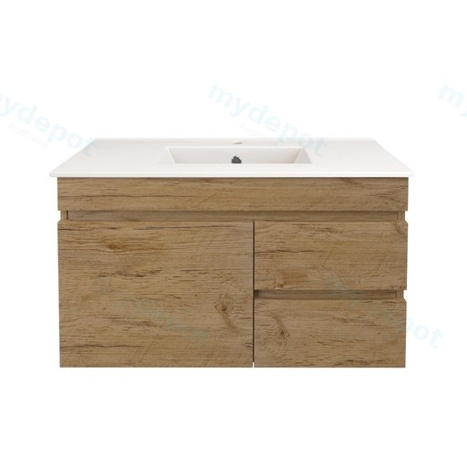 740X370X500mm Camden Modern Wall Hung Cabinet Prime Oak,Soft Closing Finger Pull Door,Right Hand Drawers