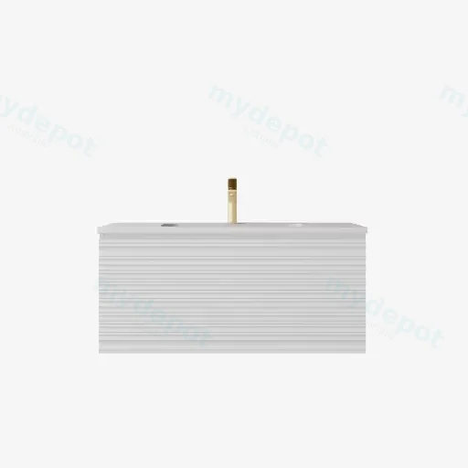 740x455x400mm Matte White Sedona Modern Fluted Wall Hung PVC Cabinet,Left Hand Drawers