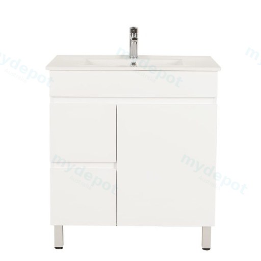 750*350*710mm Freestangding Gloss White Slim PVC Vanity Left Drawer With Top 75S