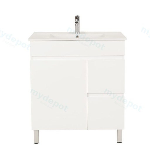 750*350*710mm Freestangding Gloss White Slim PVC Vanity Right Drawer With Top 75S