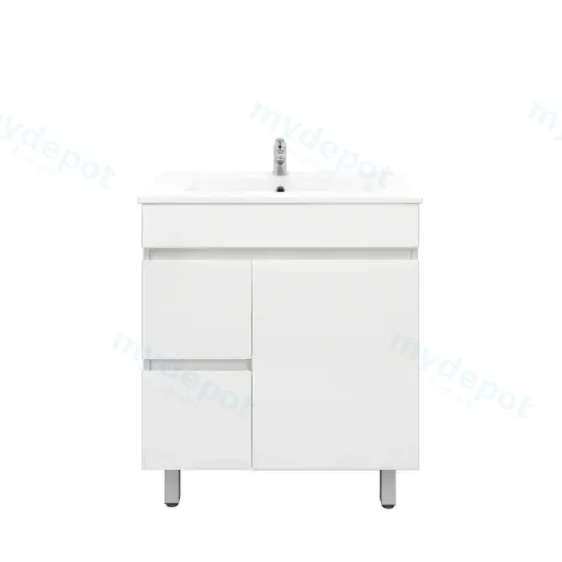 750mm Freestanding Bathroom Vanity Cabinet Only PVC Left Drawer Gloss White