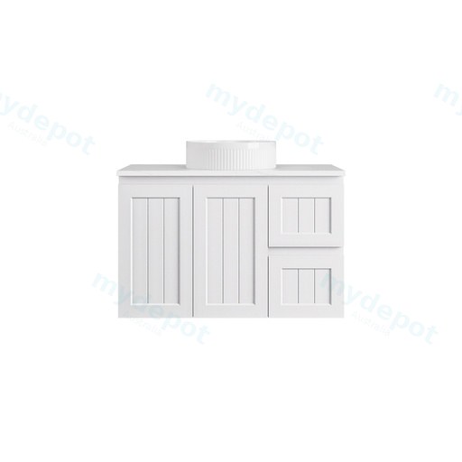 890*360*560mm Matte White Archill Federation Wall Hung Ensuite PVC Cabinet Right Hand Drawer