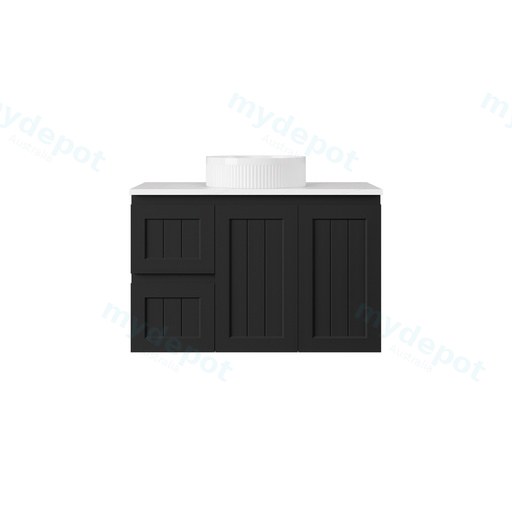 890*455*560mm Matte Black Archill Federation Wall Hung Ensuite PVC Cabinet Left Hand Drawer