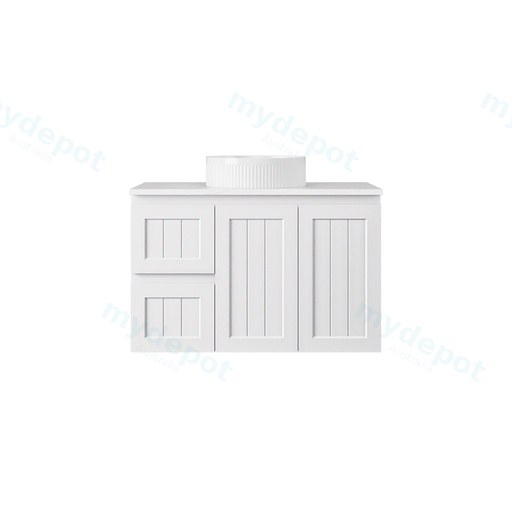 890*455*560mm Matte White Archill Federation Wall Hung Ensuite PVC Cabinet Left Hand Drawer