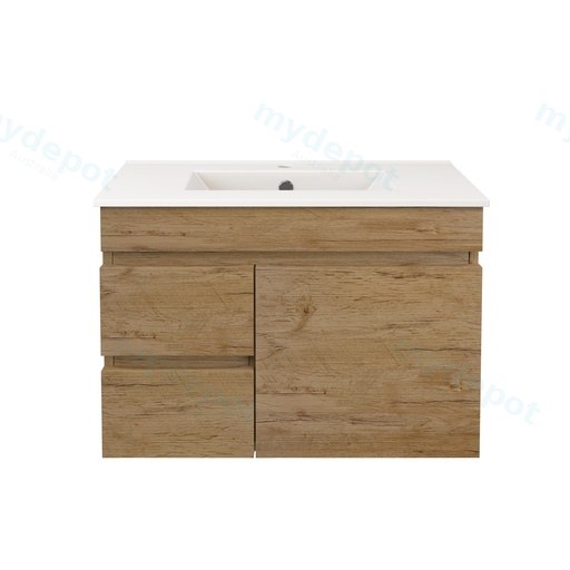 890X370X500mm Camden Modern Wall Hung Cabinet Prime Oak,Soft Closing Finger Pull Door,Left Hand Drawers