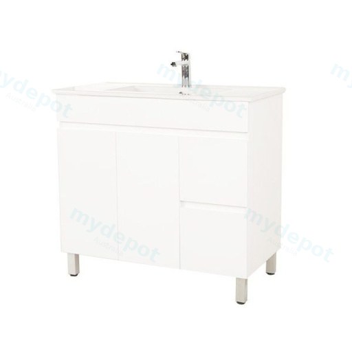 900*450*710mm Freestangding Gloss White PVC Vanity Cabinet Only Right Drawer