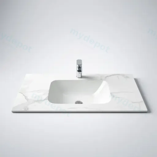 900Lx460Dx180Hmm White Marble Look Sintered Stone Top With Undermount Basin