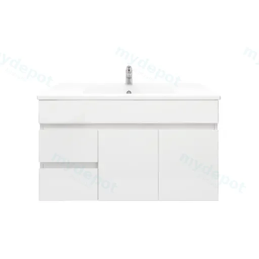 900mm Wall Hung Bathroom Vanity Cabinet Only PVC Right Drawer Gloss White