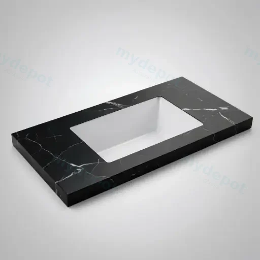 905X465X50mm Calacatta Night Black Sintered Stone Semless Joined With Fine Ceramic Basin Stone Single Bowl,No Tap Hole