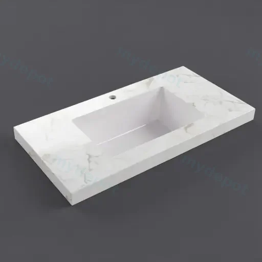 905X465X50mm Carrara Gold Sintered Stone Semless Joined With Fine Ceramic Basin Stone Single Bowl
