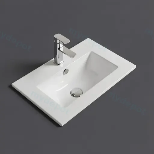 915*365*165mm Gloss White Crete Fine Ceramic Slim Counter Top One Tap Hole Overflow,32mm Waste