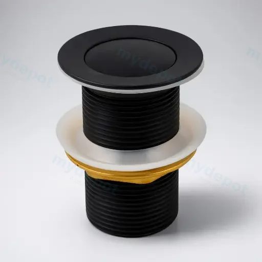 Black 32/40mm Solid Brass Basin Pop Up Waste with NO Overflow