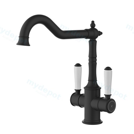 Clasico Twin Handle Sink Mixer Ceramic Handle Matt Black